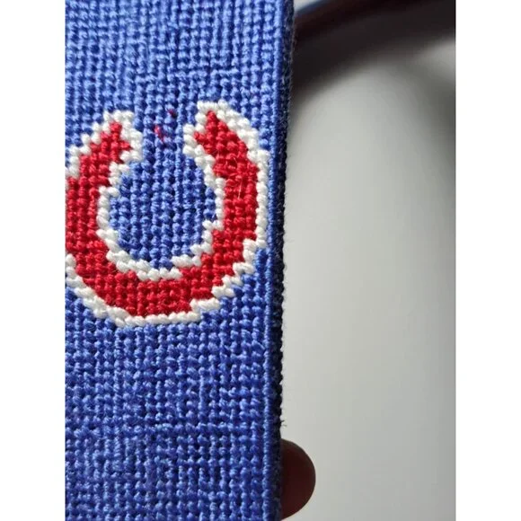 Smathers & Branson Cubs Hand-Stitched Needlepoint Leather Belt Blue Size 44 Men - Picture 4 of 13